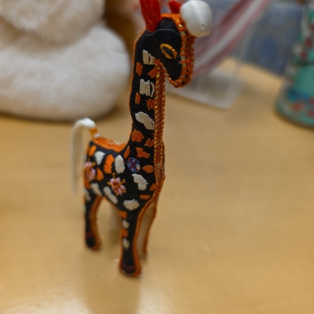 Embroidered Giraffe Ornament - Black & Orange Accent